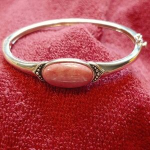 Vintage Rhodochrosite Cabochon Sterling Silver 925 Bracelet